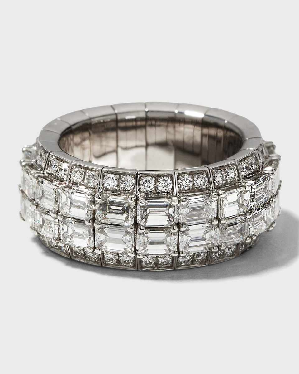 Xpandable 18k White Gold Emerald-Cut and Round Diamond Ring, Size